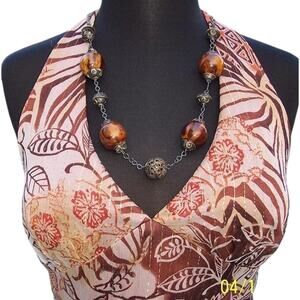 Cache Earthtone Silk Metallic Lined Halter Top New Built In Bra Lined NWT $128